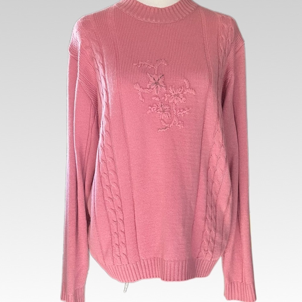 Haband Floral Embroidered Pink Sweater